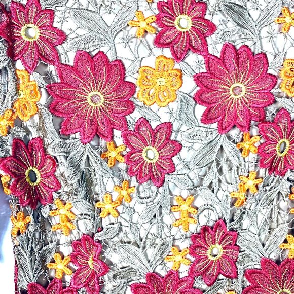 Alex Marie Dress Womens 4 Crochet Floral Embroidered Fully Lined Short Sleeve - Picture 10 of 10